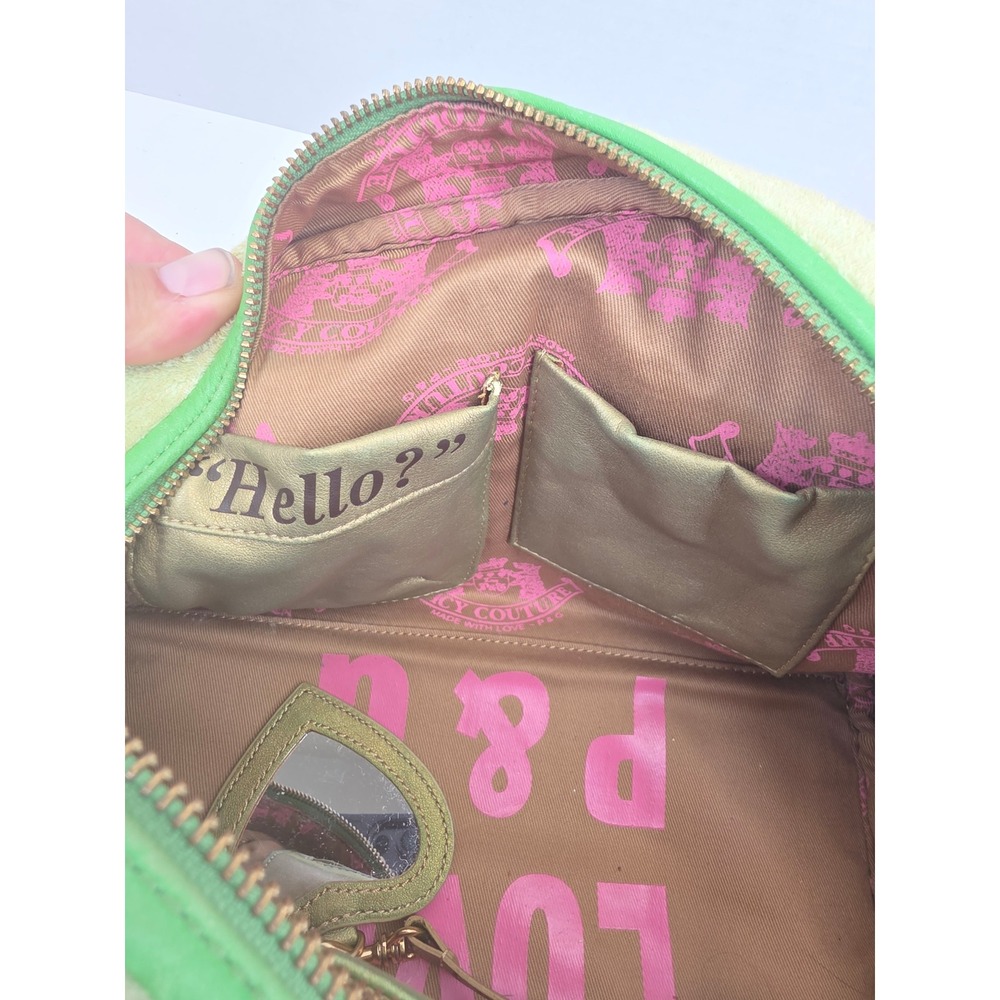Rare Juicy Couture Vintage Velour Bowler Lime Green Sequin Juicy Angel Y2K bag - Picture 9 of 11